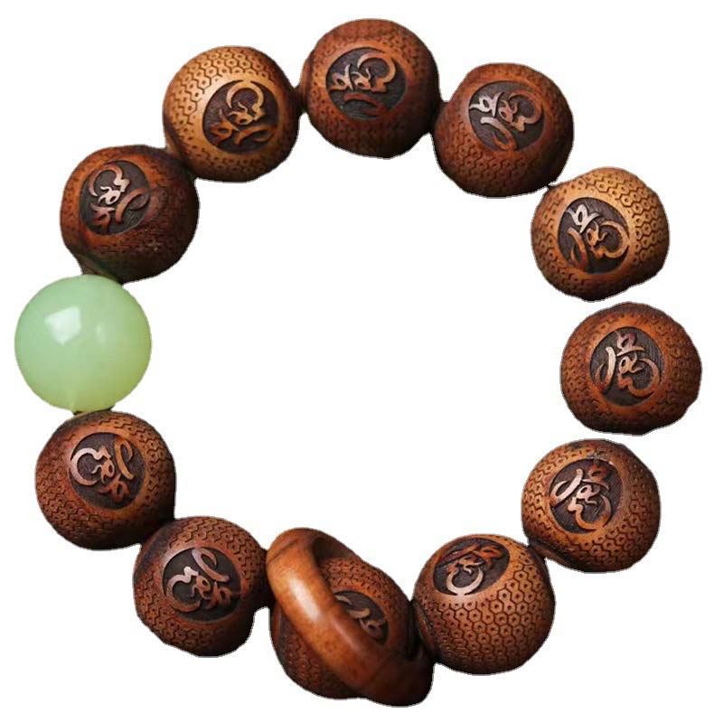 Braccialetto di protezione della tigre con incisione in palissandro tibetano e Buddha Stones
