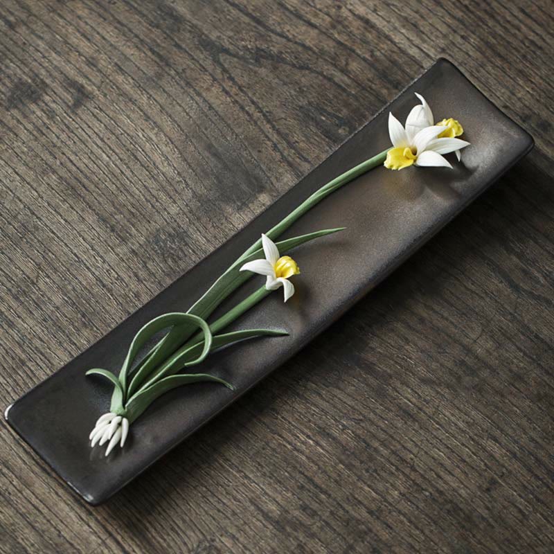 Buddha Stones Lotus Peonia Rosa Fiore Ceramica Bruciatore di Incenso Spirituale