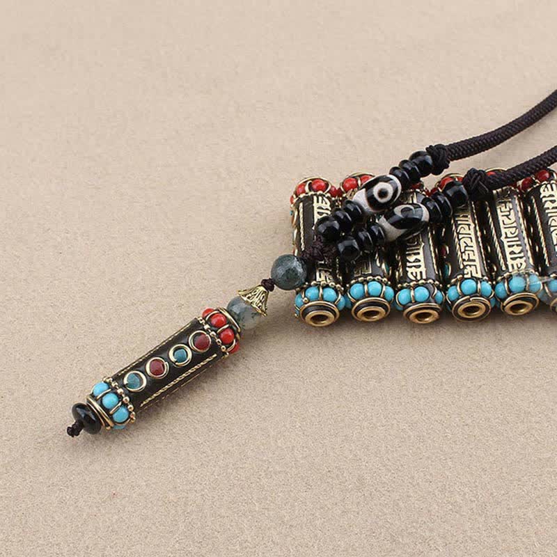 Ciondolo per collana in legno di wenge con Buddha Stones tibetano Om Mani Padme Hum Dzi - image 10