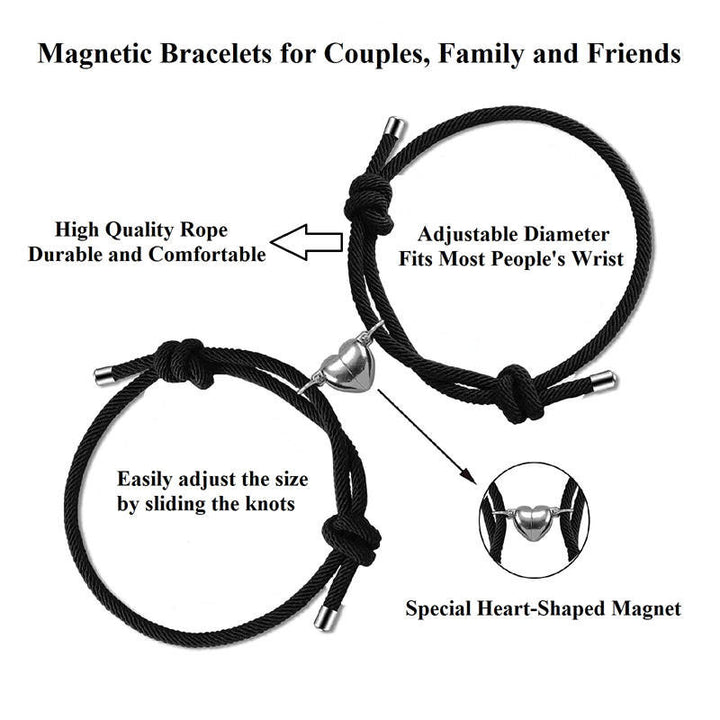 Braccialetto magnetico per coppia con corda e forza 2 pezzi