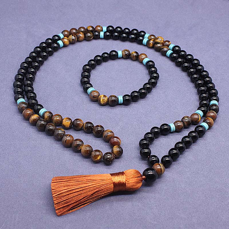 Set di Mala pacifici in onice nero tibetano Buddha Stones