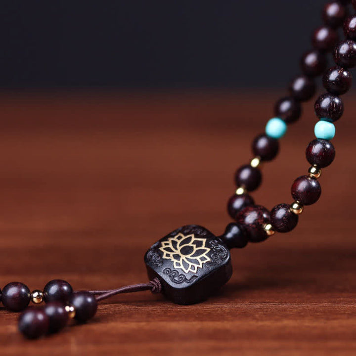 Buddha Stones 108 Mala Beads Tibetano Piccola Foglia Sandalo Rosso Braccialetto di Equilibrio di Loto - image 6
