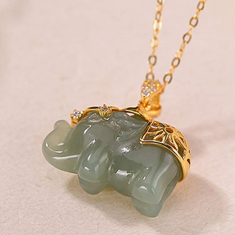 Collana con ciondolo a forma di elefante in argento sterling 925 con Buddha Stones e giada, benedizione e fortuna - image 6
