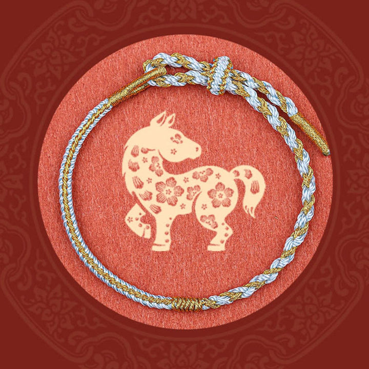 Braccialetto di protezione con treccia in corda, fatto a mano con Buddha Stones , zodiaco cinese, coniglio, gallo, topo, cavallo, drago