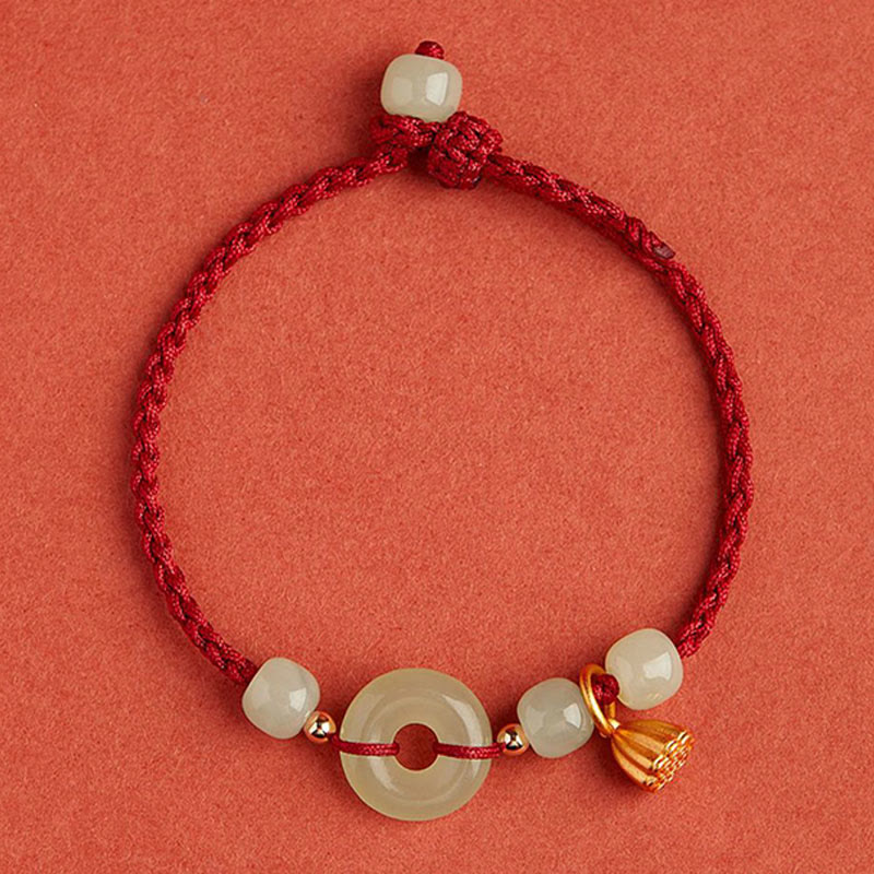 Braccialetto con corda Buddha Stones Round Peace Buckle Jade Lotus Happiness Abbondanza Ricchezza - image 8