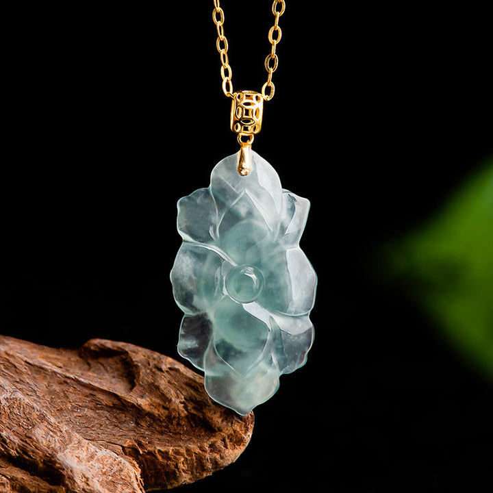 Collana con ciondolo in acciaio al titanio e catena in giada naturale con motivo a loto Buddha Stones - image 4