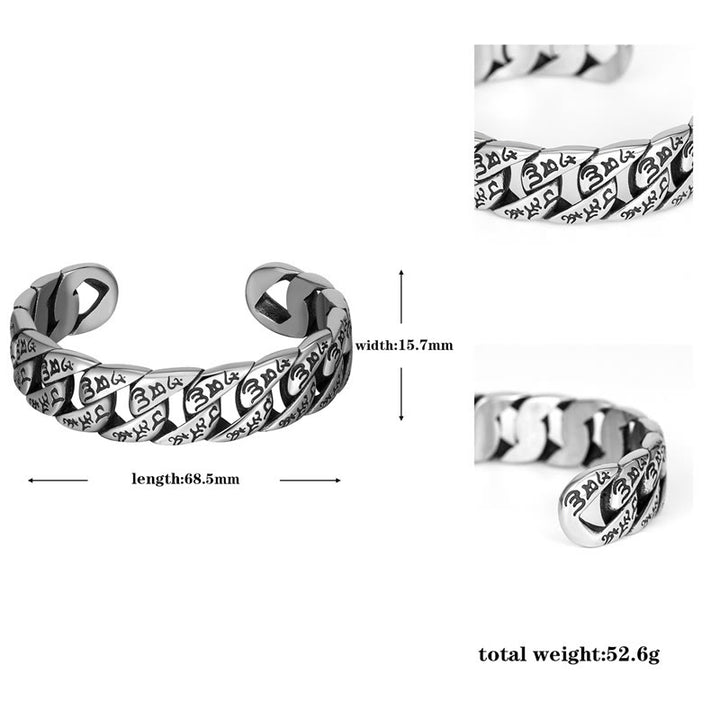 Buddha Stones Tibetano Om Mani Padme Hum Mantra Titanio Acciaio Pace Cuf Bracciale Bangle