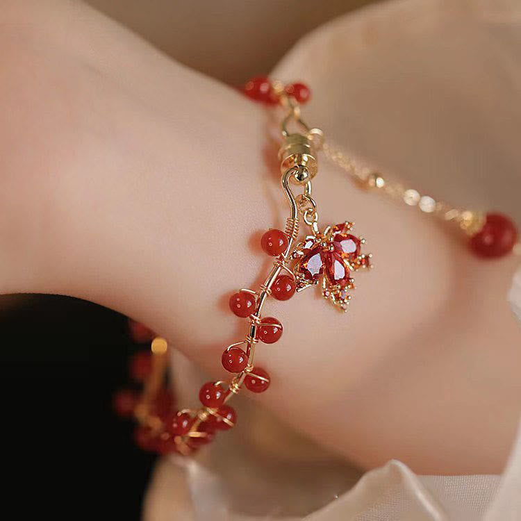 Braccialetto portafortuna con foglia d'acero rosso Buddha Stones