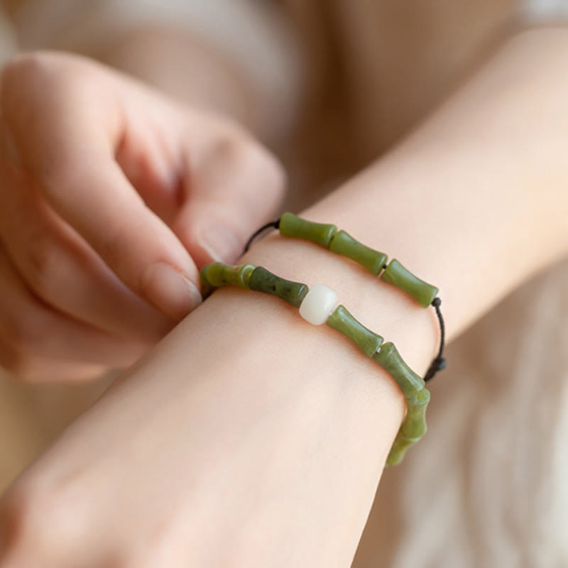 Bracciale Buddha Stones Green Bamboo Jade Pattern Luck Abundance