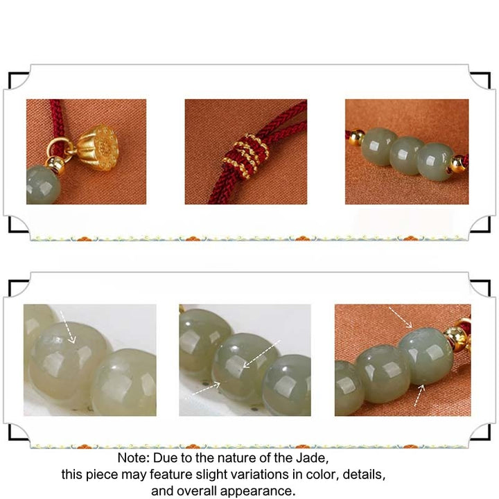 Bracciale intrecciato con perline di Buddha Stones Hetian fatte a mano con baccello di loto, prosperità e fortuna