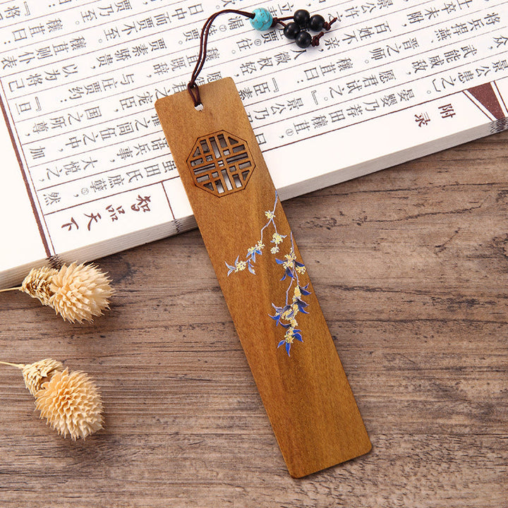 Buddha Stones 4 pezzi Quattro stagioni prugna orchidea bambù crisantemo maschera dell'opera di Pechino segnalibri in legno con scatola regalo