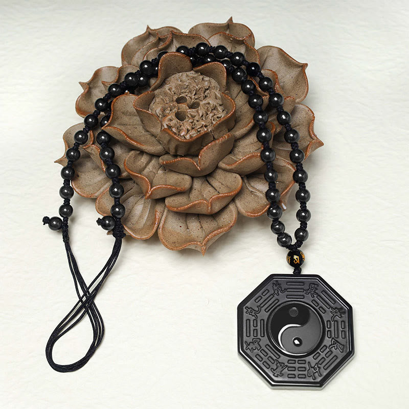 Buddha Stones Collana con ciondolo Yin Yang in pietra di ossidiana nera - image 4