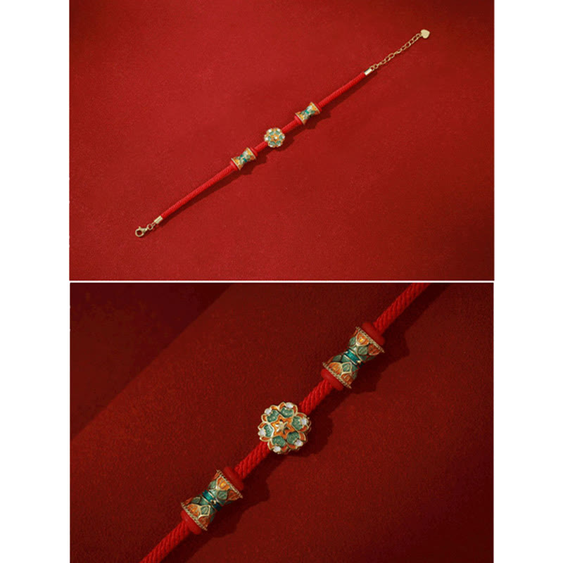 Buddha Stones Dunhuang 925 Sterling Silver Lotus Drum Nuovo inizio Braccialetto in corda rossa - image 7