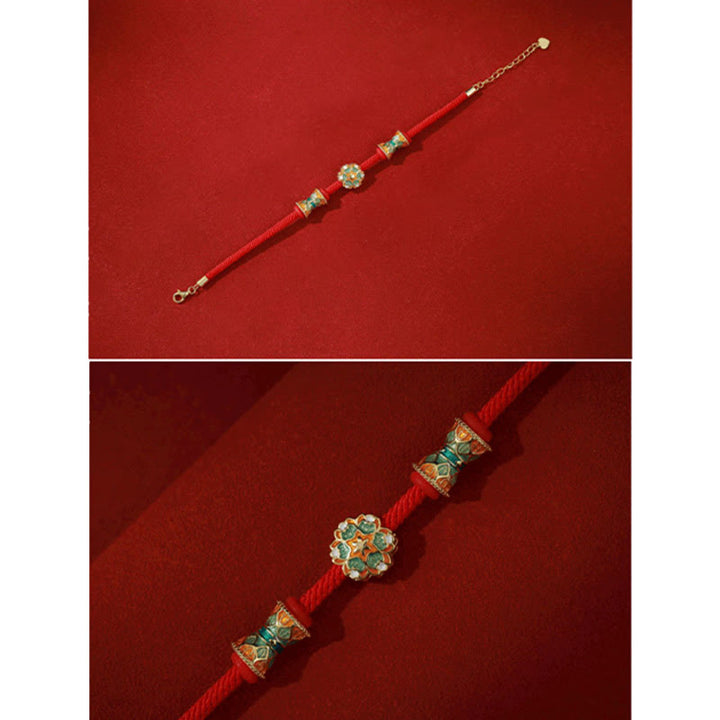 Buddha Stones Dunhuang 925 Sterling Silver Lotus Drum Nuovo inizio Braccialetto in corda rossa - image 7