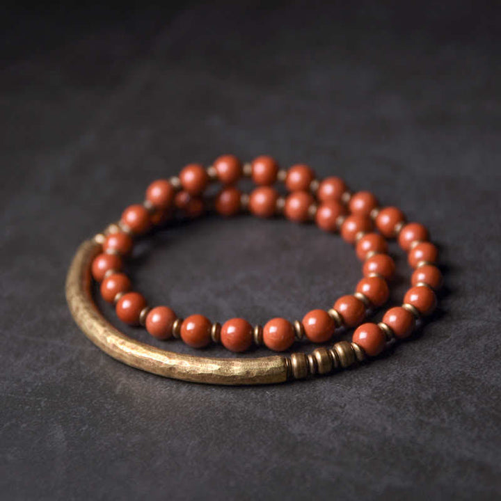 Braccialetto di coppia della pace in cristallo di rame, diaspro rosso, agata muschiata, ossidiana nera e Buddha Stones