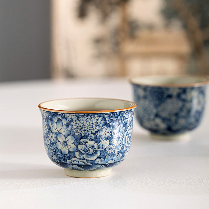 Buddha Stones Vintage Lotus Peonia Prugna Fiore Crisantemo Tazza da tè in ceramica Tazze da tè