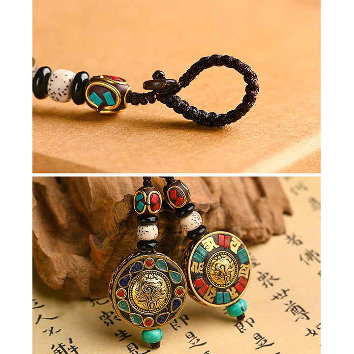 Portachiavi con Buddha Stones tibetano Om Mani Padme Hum Bodhi Seme della pace
