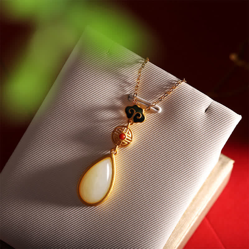Collana con ciondolo a forma di goccia d'acqua in argento sterling 925 con giada bianca Hetian e bracciale - image 4