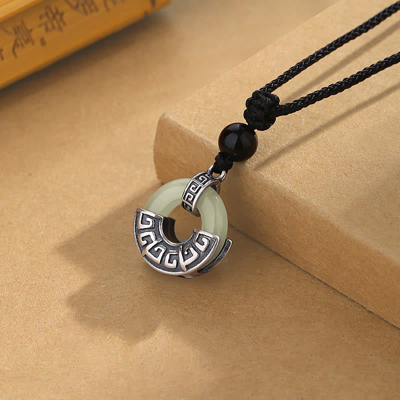 Collana con ciondolo Buddha Stones in argento sterling 925, giada naturale di Hetian, fibbia della pace e prosperità - image 1