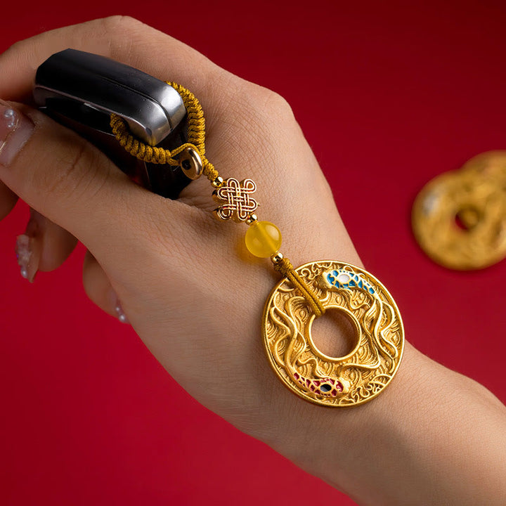 Portachiavi Buddha Stones Double Koi Fish Peace Buckle Wealth Luck