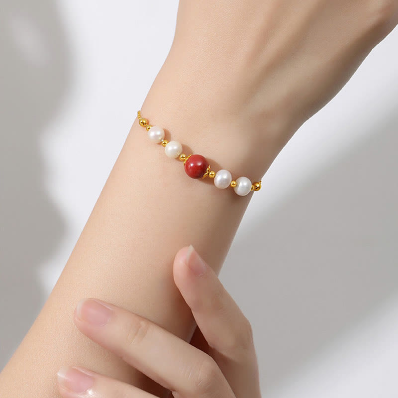 Bracciale a catena con perle curative in argento sterling 925 e cinabro Buddha Stones - image 6